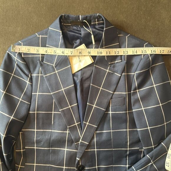 Men’s Blue Check Plaid 3 Piece Suit One Button Peak Lapel 30 Jacket 29 Pants NEW - Picture 10 of 16